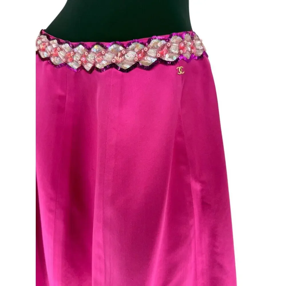 Chanel Embellished Fuchsia Silk Skirt – Fall 2000, Size 42